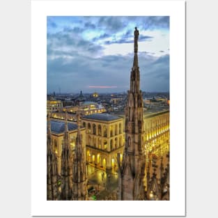 Night View from the Roof of Cathedral in Milan, Duomo Posters and Art